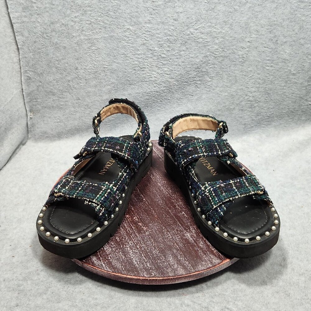 Stuart Weitzman Zoe Lift Sandals in Tartan Tweed Size 7b